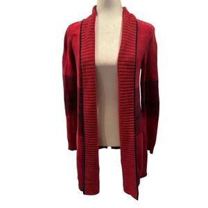 CABI Red and Blue Open Front Cardigan - XS